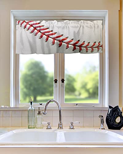 Window Valances Kitchen Short Curtains, Baseball Sports Rod Pocket Valance Drapes Decorative Window Treatment For Living Room Bedroom Bathroom Red Pattern On White 54X18In #TOP7