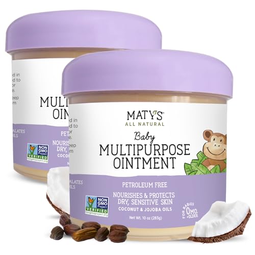 Image of Matys Multipurpose Baby Ointment, All Over Gentle Skin Protection for Newborns & Up, Soothes Dry Irritated Skin, Diaper Area, Dry Scalp, Drool Irritation, Petroleum Free, 2 Pack, 10 oz each tub
