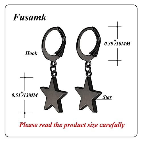 Fusamk Punk Stainless Steel Huggie Hinged Earrings Star Dangle Drop Earrings #TOP1