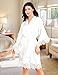 EPLAZA Bride Robe for Wedding Day Set Bridal Robe Lace Trim Silky Embroidery Satin Kimono for Bridal Party (White-Bride, Small-Medium)