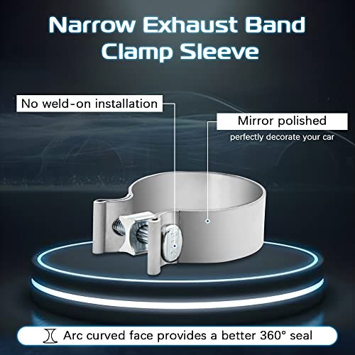 Apeixoto 2.5 Inches Stainless Steel Butt Joint Exhaust Band Seal Clamps For 2.5 Inch Id Muffer Pipes 2.5'' Exhaust Narrow Band With 1.22 Inches Width 304 Stainless Steel 2Pcs #TOP5