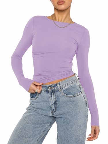 OYIGELZ Damen Langarmshirt Rundhals Slim Fit Y2K Oberteile Klassischer...