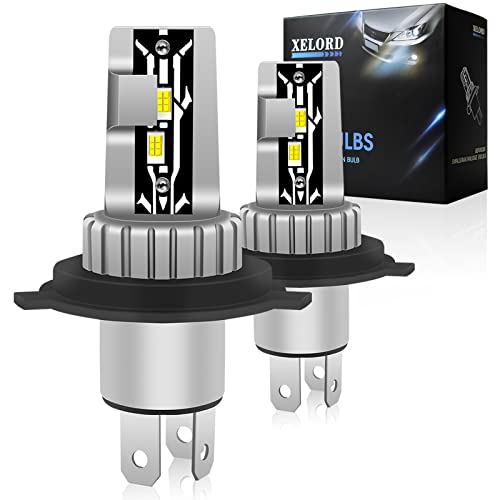 XELORD H4 LED Lampadine Bianco Ad Alta Luminosità 6000K,Design di Piccole Dimensioni,Per Fari Luce Auto e Moto DC12V,Confezione da 2