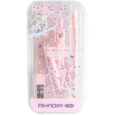 Millya 8PCS Students Compass Set with Protractor Rulers Math Geometry Drawing Set School Supplies Cover