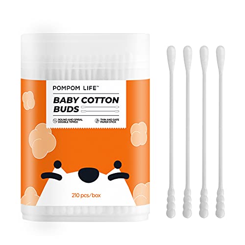 Image of Baby Cotton Swabs 210 Count, Cotton Swabs For Personal Hygiene, Baby Safe Tips For Ear and Nose Clean With Biodegradable & Organic Cotton Buds, Double Tipped Safety Sticks, 100% Eco-Friendly