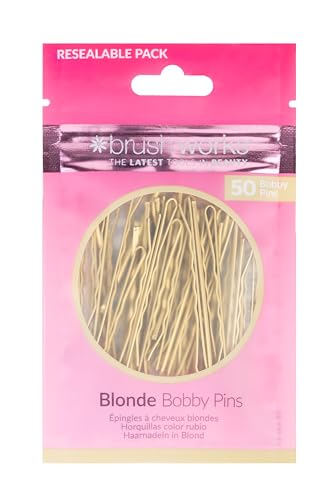 Brushworks Blonde Bobby Pins 50-Pack - Sleek Hair Pins for Secure Hold Hair Grips with Resealable Pack for Thick Thin Long Short Hair Hair Clips for Updos Weddings Sectioning Everyday Styling