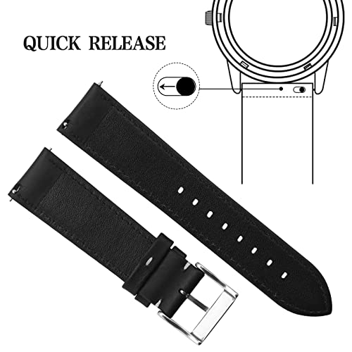 Vetoo 22Mm Leather Watch Band,Adjustable Quick Release Replacable Watch Strap For Men And Women,Glossy Black #TOP3
