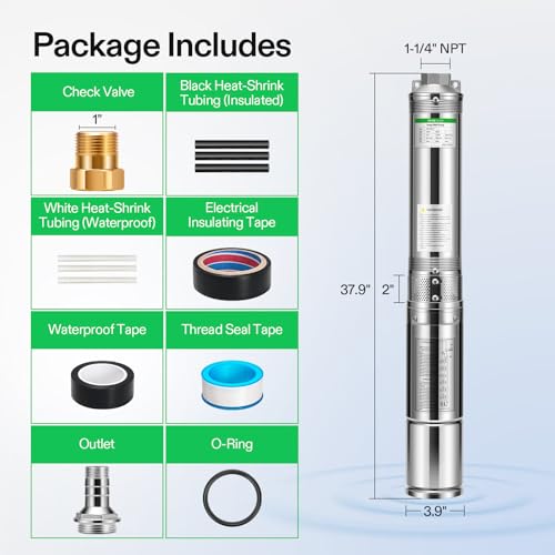 VIVOGROW Submersible Deep Well Pump, 2HP 230V/60Hz,37GPM, 380ft Head, Stainless Steel Water Pump with Additional Brass Check Valve and 10ft Power Cord for Irrigation, Industrial & Home Use by VIVOGROW - Image 7