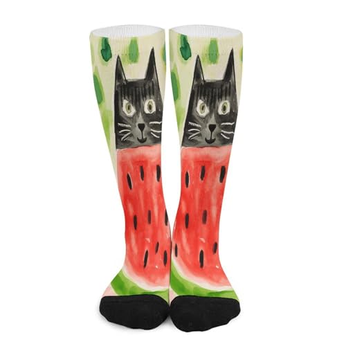 FekiLoot Cat And Watermelon Compression Socks Cozy Soft Support Socks Fashion Breathable Knee High Tube Socks for Adult
