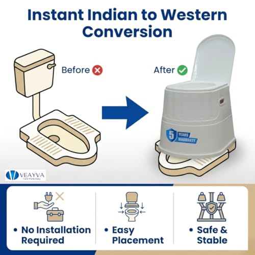 Image of Veayva Plastic Heavy Duty Portable Indian Toilet To Western Convertor Easygo Round Portable Commode | Toilet Stool | Toilet Commode For Patients | Portable Toilet Seat (White)