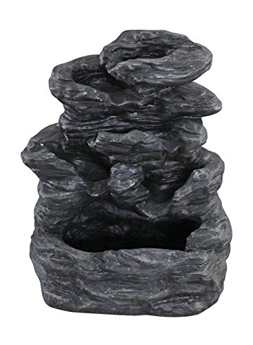 Peaktop Outdoor Tiered Stone Slate Fountain, 20", Black