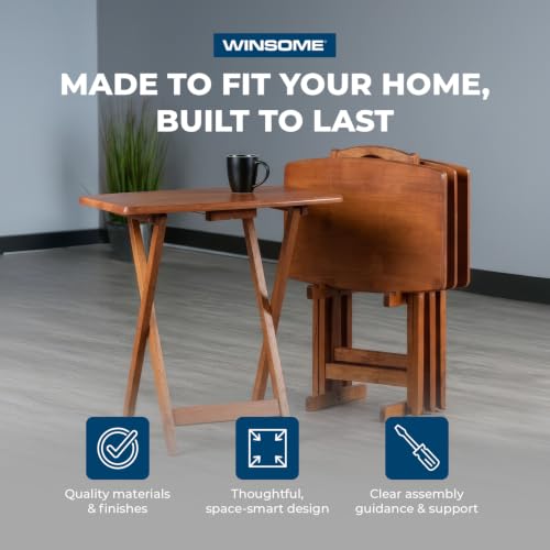 Image of Winsome Dylan Set of 4 Oversized Foldable Snack Tables with Storage Rack
