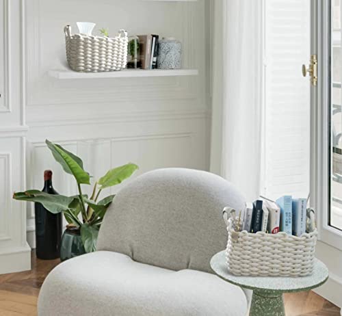 Art Pinecone 2 Pack Nursery Basket Set, Cotton Rope Foldable Baskets, Hand Woven Cube Storage Bins For Jewelry, Remote, Fruits, Cute Soft Fabric Basket, Shelf Storage Basket(Off-White) #TOP2