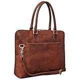 STILORD 'Latoya' Arbeitstasche elegant Leder Bürotasche Aktentasche Damen Herren Henkeltasche Vintage Echtleder aufsteckbar, Farbe:Porto - Cognac