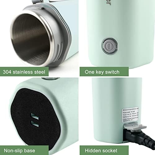 12V Car Kettle, Small Electric Travel Kettles 80W, Portable 350ml Electric Tea Coffee Kettle, 304 Stainless Steel Liner, Heating temperature up to 98°C, One Key Opera, Auto-Off (Green)