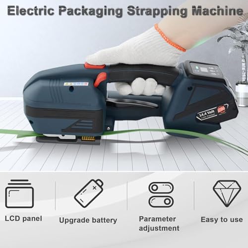 Elektrische Umreifungsmaschine, automatisches Umreifungswerkzeug für 1,27 cm (1/2 Zoll) PP/Haustiergurte, tragbares Ballenbandwerkzeug mit LCD-Bildschirm und Batterie