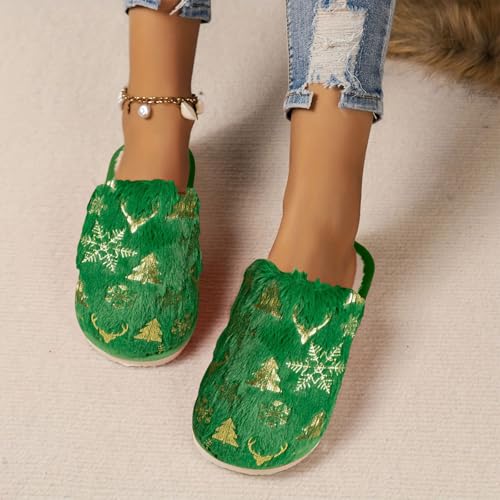 Women's Christmas Slippers Reindeer Fuzzy Cute Warm House Slippers Stuffed Animal Bedroom Indoor Shoes Winter Fall Comfortable Indoor Fur Shoes with Soft Memory Foam3