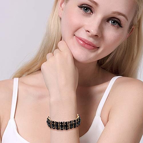 EVER FAITH Austrian Crystal Art Deco Three Layers Bride Elastic Stretch Bracelet - Image 2