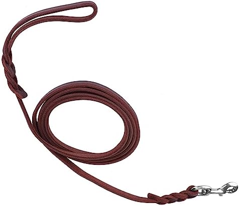 Fabater Heavy Duty Cowhide Leather Dog Lead Leash for Large Medium Dogs, 6.9FT Training Walking Rope with Safety Clasp, Strong Durable Pet Belt for Outdoor Running Control (The Material Length is — view 6