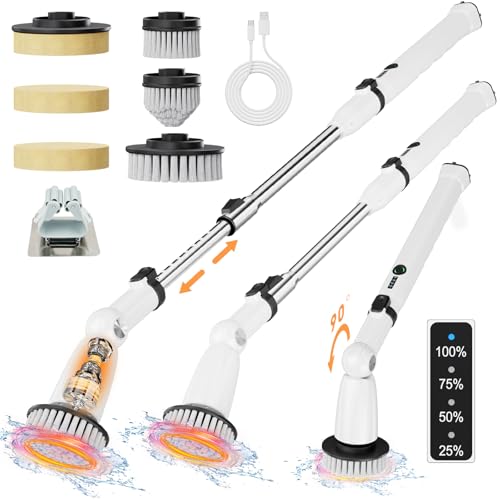 Image of 500RPM /S Multi Function Electric Spin Scrubber for Cleaning Bathroom Floor,Upgraded Stronger PX7 Waterproof Shower Scrubber with Power LCD Display, CordlessTile Scrubber (Black)