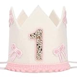 UOAOU Pink And White Bow 1st Crown - Bow 1st Birthday Theme Crown,Baby Girl First Birthday Decor,Coquette First Cake Smash (1st pink crown)
