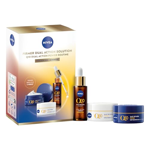 NIVEA Firmer Dual Action Solution Gift Pack (3 Products) Gift Set For Women Includes Face Serum (30ml) Day Cream With SPF 15 (50ml) and Night Cream (50ml) Anti-Wrinkle Skin Care Essentials