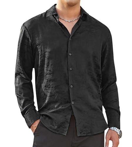 Alex Vando Mens Luxury Satin Dress Shirt Long Sleeve Silk Shiny Sateen Party Shirt