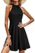 OUGES Women's Stand Collar Off Shoulder Sleeveless Cotton Casual Dress(Black,M)