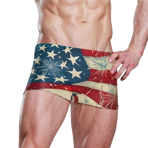 July 4th Independence Day American Flag Mens Swim Trunk Swimwear Swim Brief Square Leg Board Short S S04070823