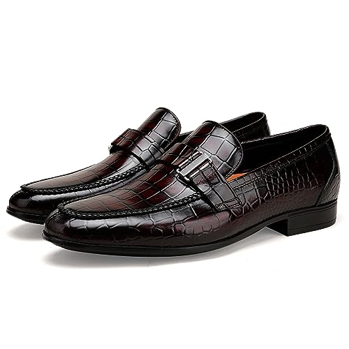 Image of Classic Leather Dress Shoes for Men, Premium Alligator Printed Bussiness Dress Slip on Loafer for Mens