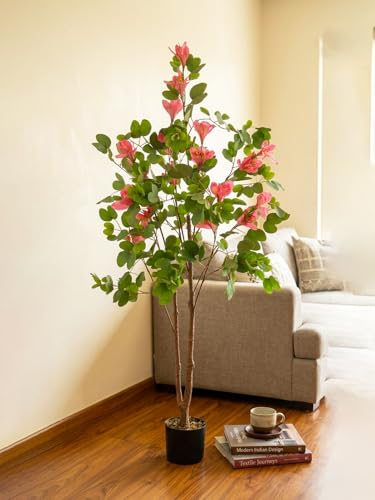 Image of ARICK DECOR 5Ft Artificial Pink Bauhinia Flowers Tree in Pot, 5ft Realistic Faux Lush Orchid Tree Silk Plant, Peacock Shaped Large Floor Decor for Home, Office & Balcony