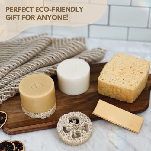 Image of rE: Plastic Free Kitchen Gift Set for dishwashing | Dish Soap Bars (2 pcs), Hemp Scrubbers (3 pcs), Loofah Slices (2 pcs), Pop Up Sponges (2 pcs) (Original & Citrus)