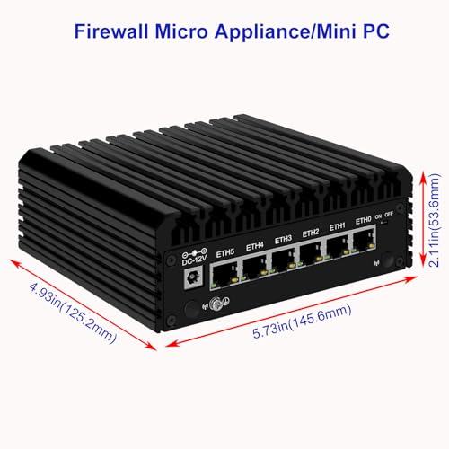 Image of 6 Ports Firewall Micro Appliance /Mini PC, 12th Gen Alder Lake N200 Quad Core Firewall Mini PC with 6x2.5G i226-V LAN DDR5 RAM, Support AES-NI VPN OPNsense, Barebone