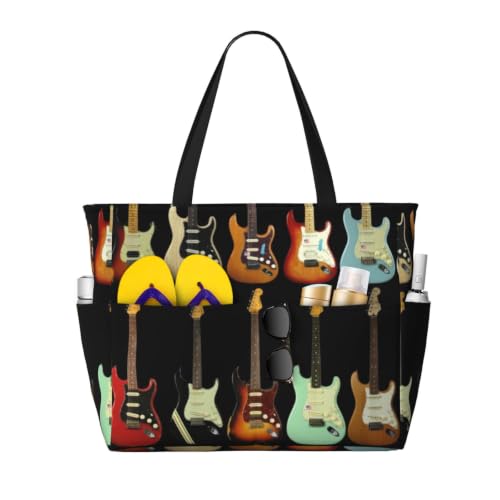Bolsa de playa ligera con estampado de guitarra para pícnic y camping familiar