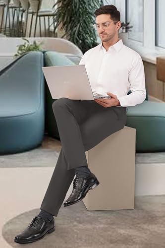 Image of SaintX Men's Premium 4-Way Comfort Stretch Formal Trousers | Smart Sweat Wicking Wrinkle Free Fabric | Smarter Techno Flex Expandable Waistband | Stylish Slim Fit | Daily Office Wear
