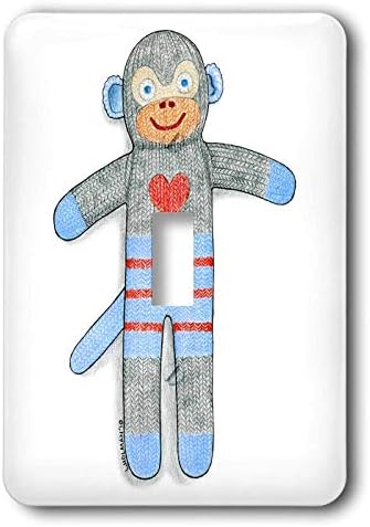 3dRose LLC lsp_23300_1 Sock Monkey Kids Toy Cuddly Cute Heart Illustration Blue Child, Single Toggle Switch image 2