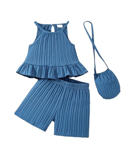 Image of Weebaby Toddler Girl Clothes Baby Summer Outfits Sleeveless Halter Top Ruffle Short Set Cute Kids Clothes Girls