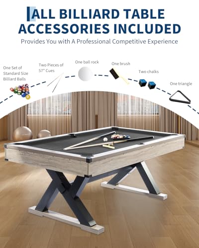 image for Garvee 7 FT Billiard Table, 84 x 46 x 32 Inch, Rustic Grey Finish Pool