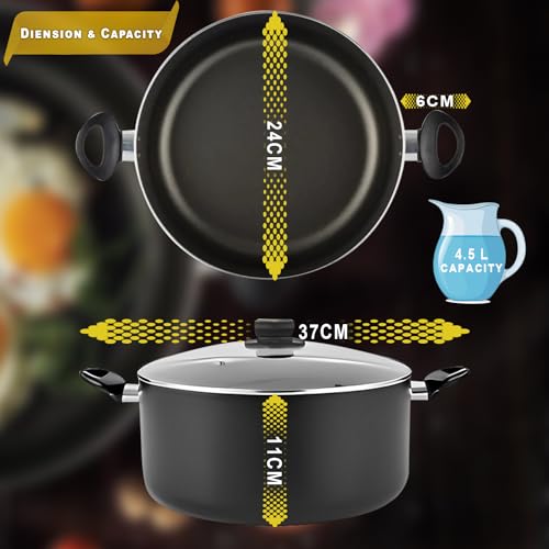 AZS Stock Pot Non Stick Large Casserole Pot - Cooking Pot Grey 24cm / 4.5 Litre stockpots with Glass Lid Heat-Resistant Handles for Easy Cookware - Image 6