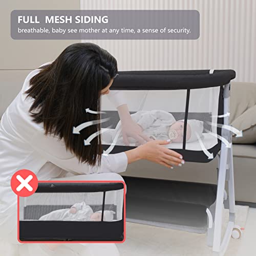 Baby Bassinet Bedside Sleeper For Baby With Wheels And Storage Barket ,All Mesh Portable Bedside Bassinet Co Sleeper For Newborn /Infant,7 Height Adjustable Easy To Assemble Bedside Crib（3 In 1，Black） #TOP2