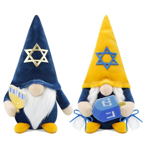 Gehydy Set of 2 Hanukkah Gnomes Plush Chanukah Christmas Decoration Gnome Handmade Scandinavian Tomte Stuffed Xmas Decor for Home Kitchen Tiered Tray Blue Orange