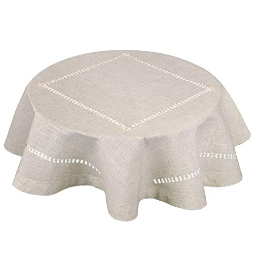 Grelucgo Small Double Hemstitch Solid Color Natural Tablecloth for Coffee Table, Round 36