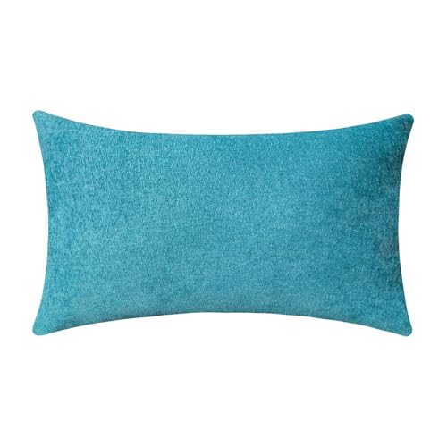 Jeneoo Decorative Turquoise Blue Throw Pillow Covers Lumbar Chenille Solid Cushion Couch Cases for Home Livingroom Sofa Decor (Set of 1, 14 x 26 Inches)
