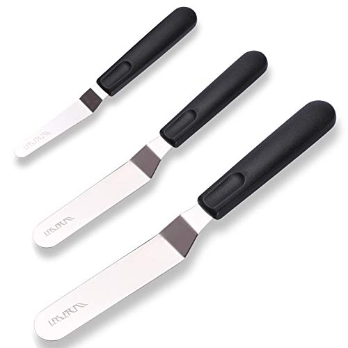 Cake Icing Spatulas with Non-Slip Handle 4 6 Inch Small Offset Palette Knife for icing smoother, Flat Pallet Knives for Baking or Frosting, Stainless Steel Cake Decorating Spatulas Angled Spatula