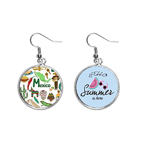 Pendientes de sandía México con motivos de animales y bandera para lóbulo de mujer