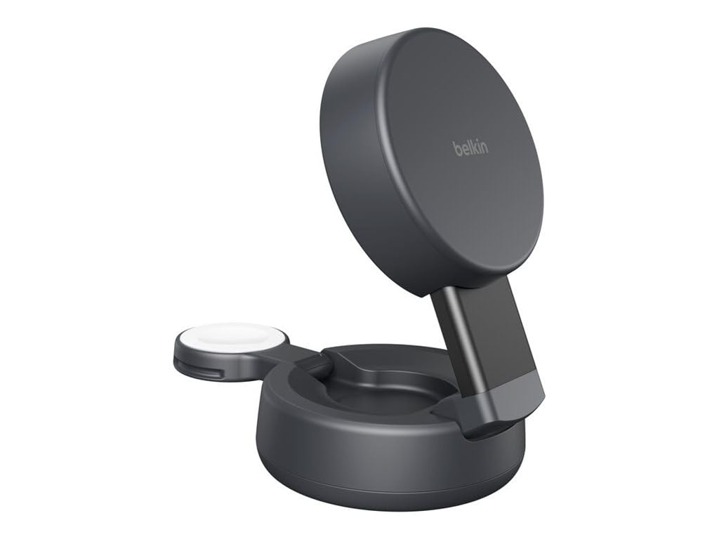 Belkin UltraCharge Pro Caricatore Wireless Qi2 25W 2 in 1 - Nero | Caricatore Wireless Magnetico Convertibile MagSafe, Certificato Qi2.2 per iPhone, Apple Watch, Auricolari, Alimentatore 45W