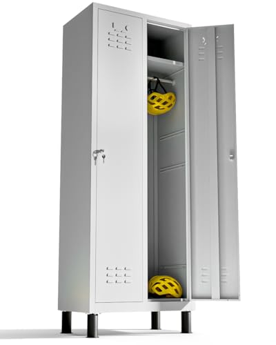 TwinThink Taquillas Vestuario. 180 x 64 x 40 cm Taquillas Metalicas de 2 Puertas Taquilla Metalica con Llave Taquillas Vestuario 2 Puertas (1, Gris)