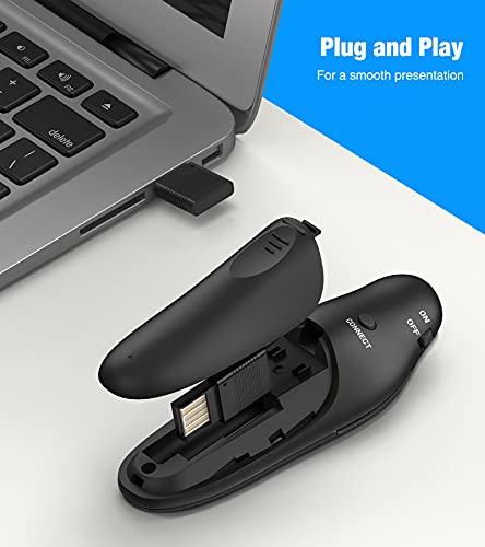DINOSTRIKE Presentation Clicker with Red Laser Pointer, RF 2.4GHz USB Wireless Presenter Remote Slide Clicker for Powerpoint Presentations for Computer Laptop Office Classroom