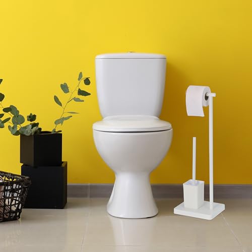 Image of Relaxdays WC Set, HxWxD: 66.5 x 23 x 18 cm, Free-Standing Toilet Roll & Brush Holder, Stainless Steel, White