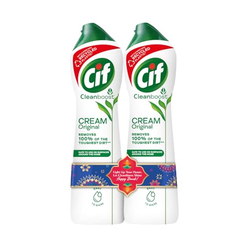 Image of Cif Original Multipurpose Surface Cleaner Cream for Kitchen & Bathroom, Ocean Breeze Scent, 100% Dirt Removal with Natural Cleaning Particles, 2x500ml